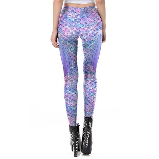 Højtaljede Yoga Bukser 3D Havfrue Mønster Leggings Realistisk Fiskeskæl Mønster Åndbare Dans Leggings