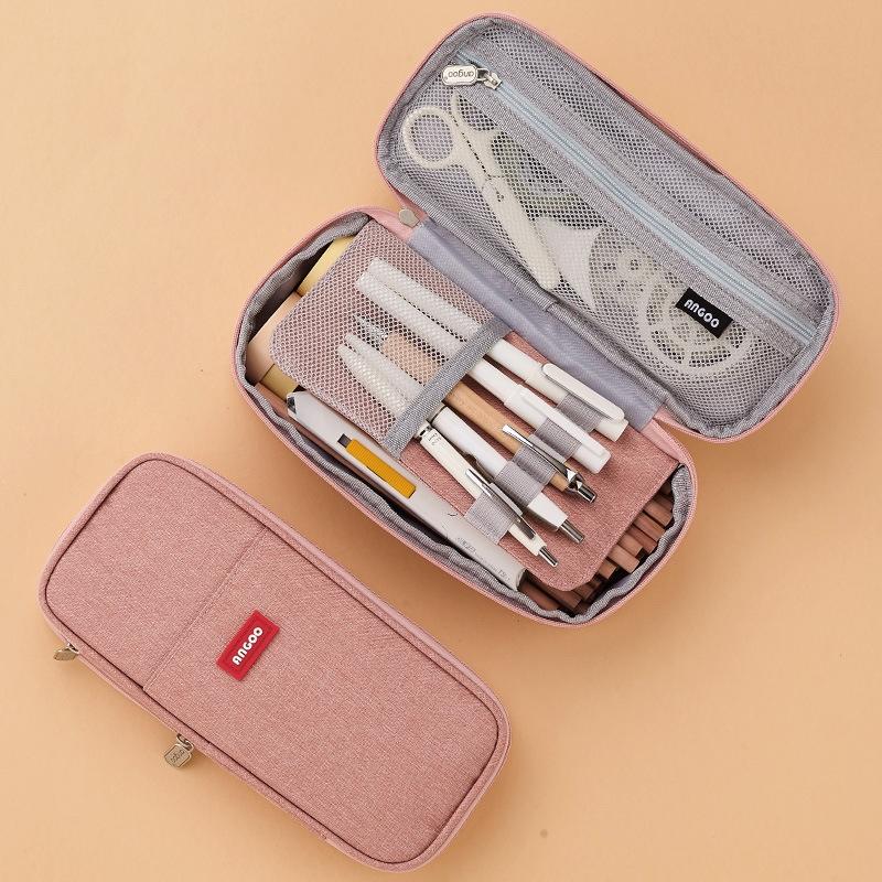 Color Block Pocket Pen Pencil Case Fold Bag Cute Useful Stationery Storage Bag Organizer