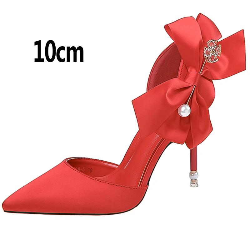 Fashion 2025 New Bow-knot Women Pumps Designer Shoes High Heels Sandals Women Satin Stiletto Heels Sexy Pearl Wedding Shoes Plus Size 43