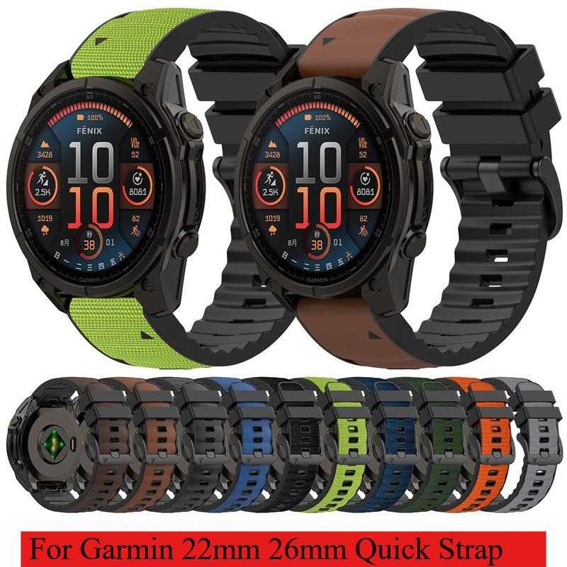22/26mm Leather+Silicone Strap for Garmin Fenix 8 47mm 51mm 7 7X 6 6X 5 5X Plus Enduro 3 Tactix 9 Forerunner 965 955 970 Band