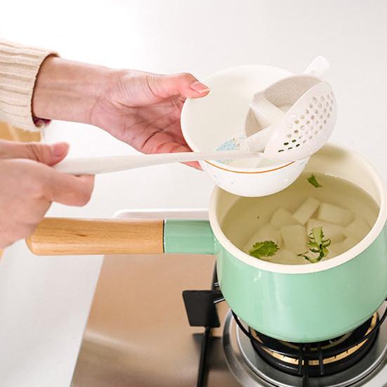 2-In-1 Long Handle Soup Ladle with Strainer Soup Spoon Essential Kitchen Tool for Cooking