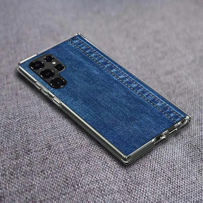 

Jeans Cowboy Denim printed Clear Phone Case for Samsung Galaxy S21 Plus S24 S23 S20 FE S22 S26 Ultra S25 Edge TPU Capa Cases Cov Samsung S26 5G