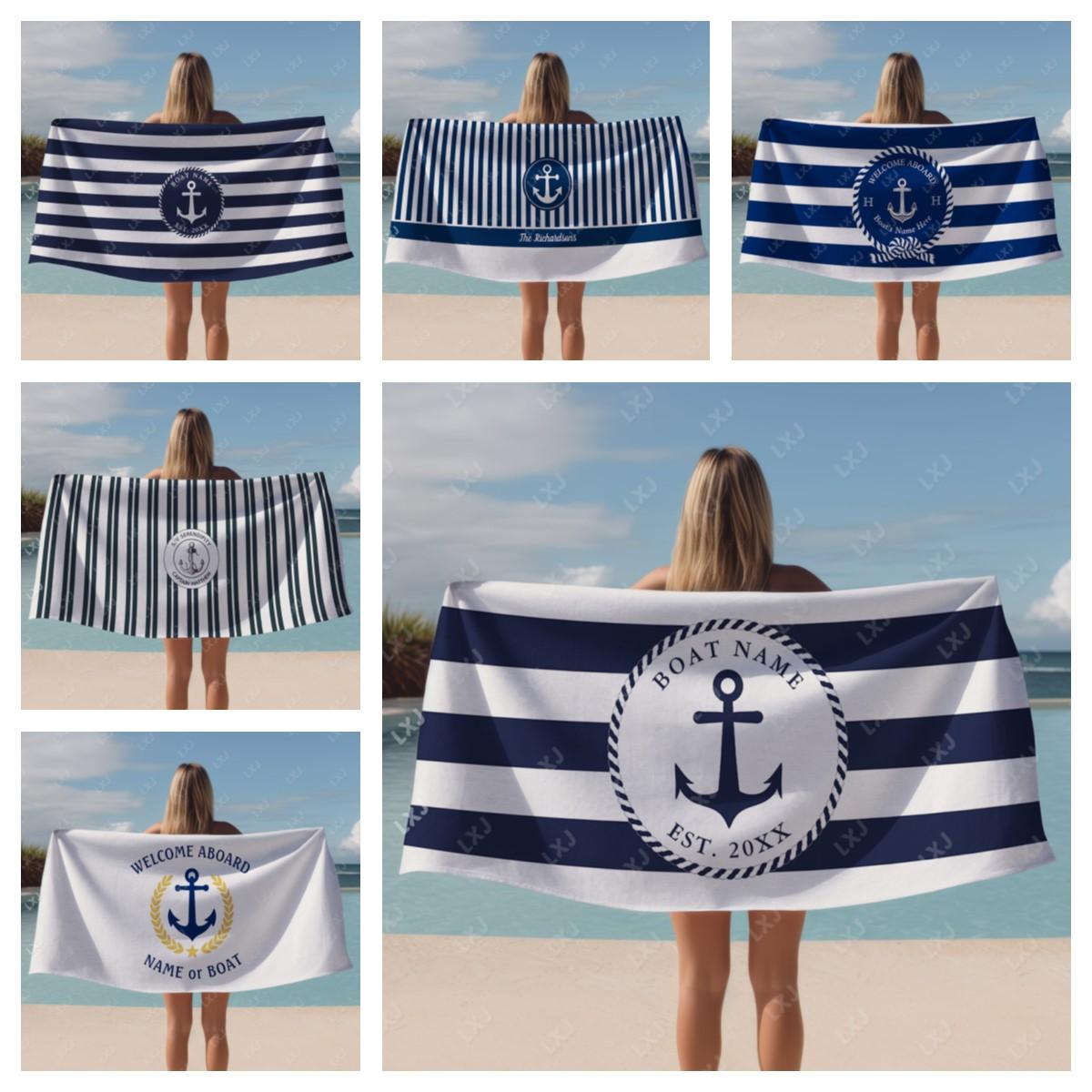 Jmg Household Supplies Personalized Custom Boat Name Beach Towel Nautical Striped Bath Towel For Adults Soft Quick Dry Perfect For Travel And Pool