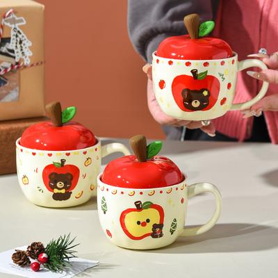 Christmas Apple Mug Christmas Eve Gift for Girlfriend Boy Creative Cup Cute Water Cup with Lid Ceramic