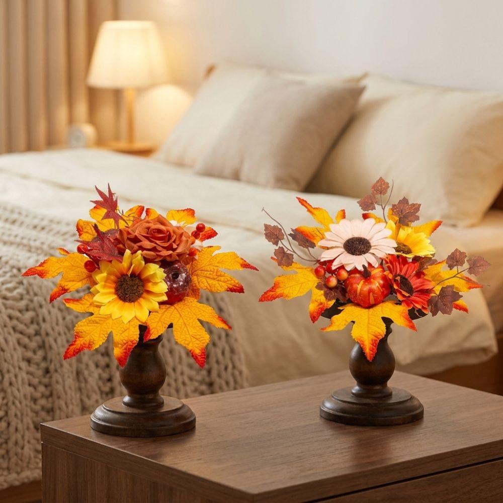 Rustic Style Autumn Sunflower Wreath Ornament Simulation Candle Holder  Doorway Decoration