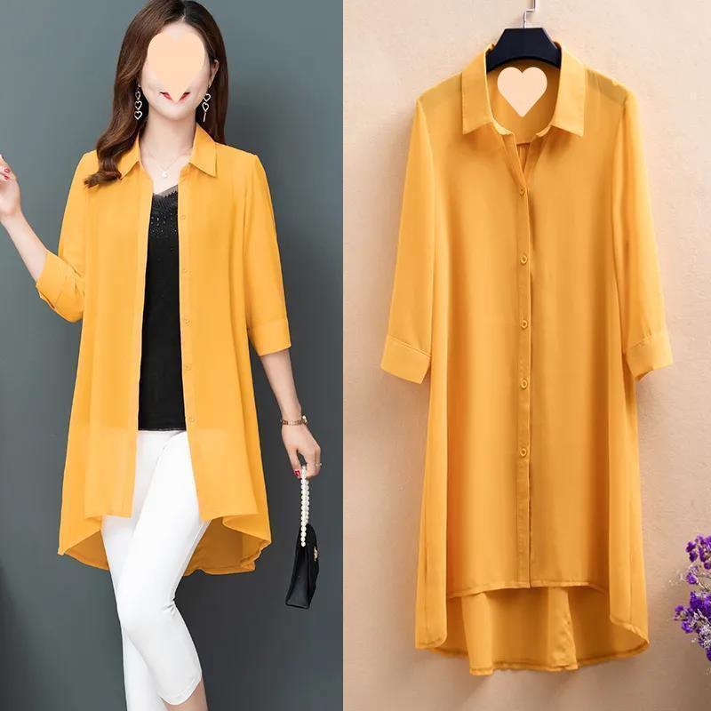 Spring Chiffon Shirt Women's Summer Plus Size Women's Blouse Drying Clothes Mid-length
