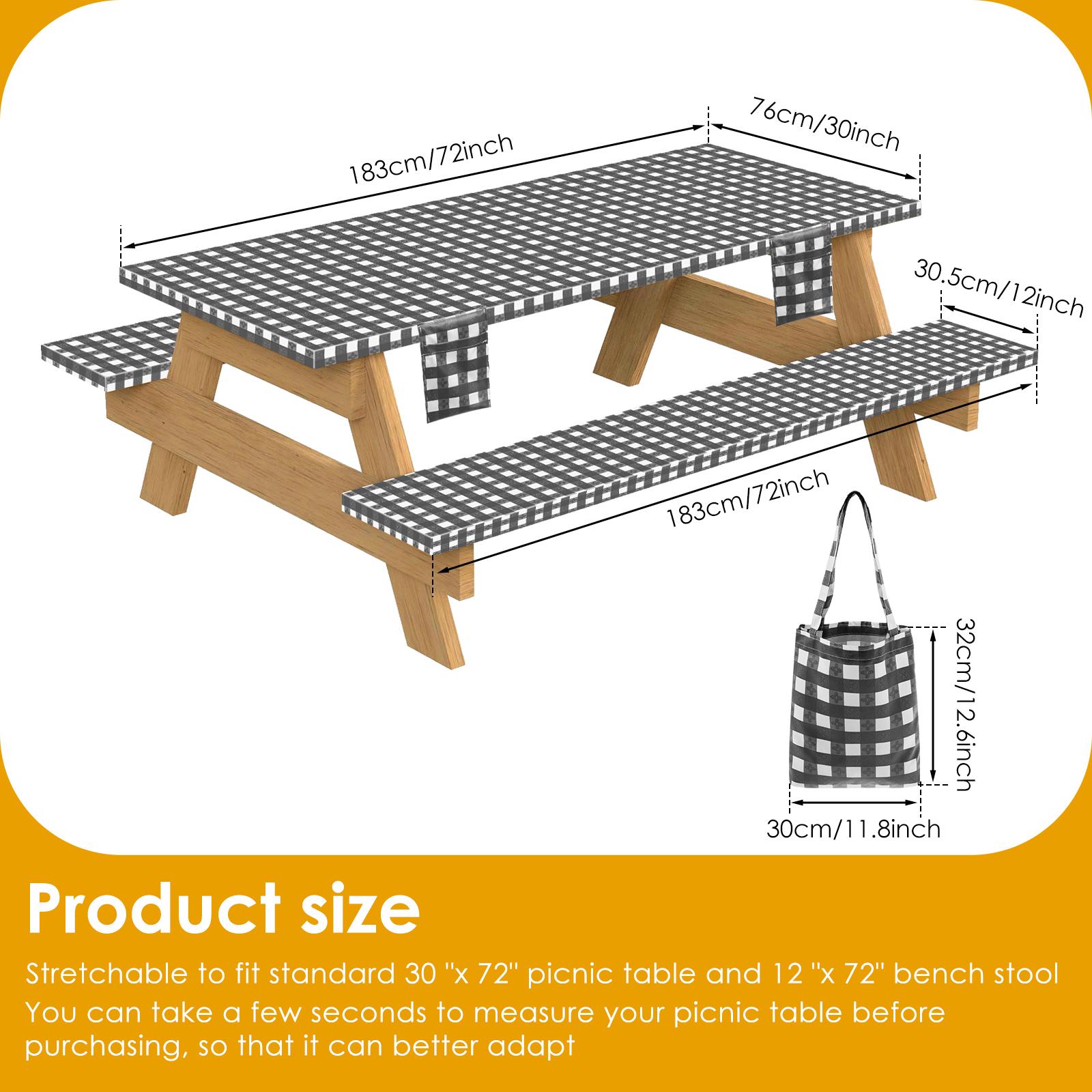 

Fitted Picnic Table Cover Set Polyester Waterproof Rectangle Patio Tablecloth with Bench Cover Portable Outdoor Tablecloth Set чорний