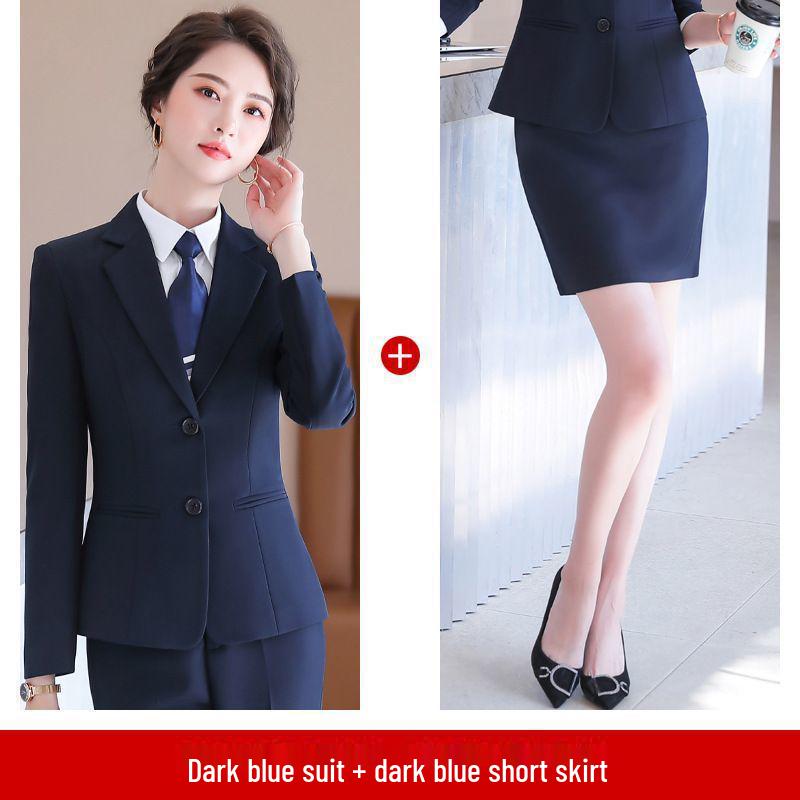 Women's Professional Two-Button Suit Set - Long Sleeve, Perfect for Spring and Autumn or College Student Interviews
