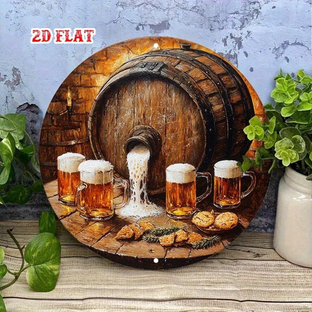 1 szt. Okrągły Beczka Piwa Metalowy Znak Dekoracja Ścienna Rustykalny Wystrój Pubu do Domowego Baru Kawiarni Garażu