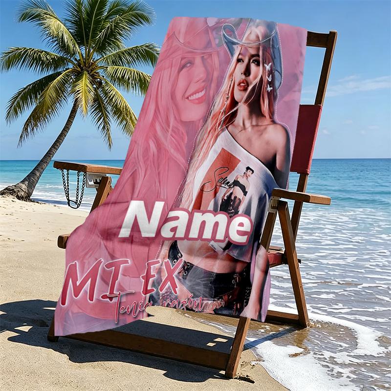 Custom Name Personalized Karol G Print Beach Towel, for Trip Camping Beach Party Home Decor, Birthday Gift for Family & Friends