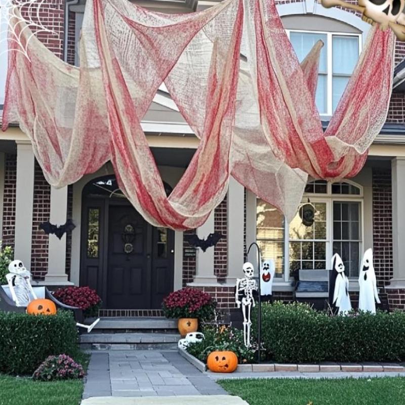 Halloween Bloody Gauze Decorations,Horror Bloody Cloth Bandage,Door Curtainsss,Halloween Haunted House Party Props