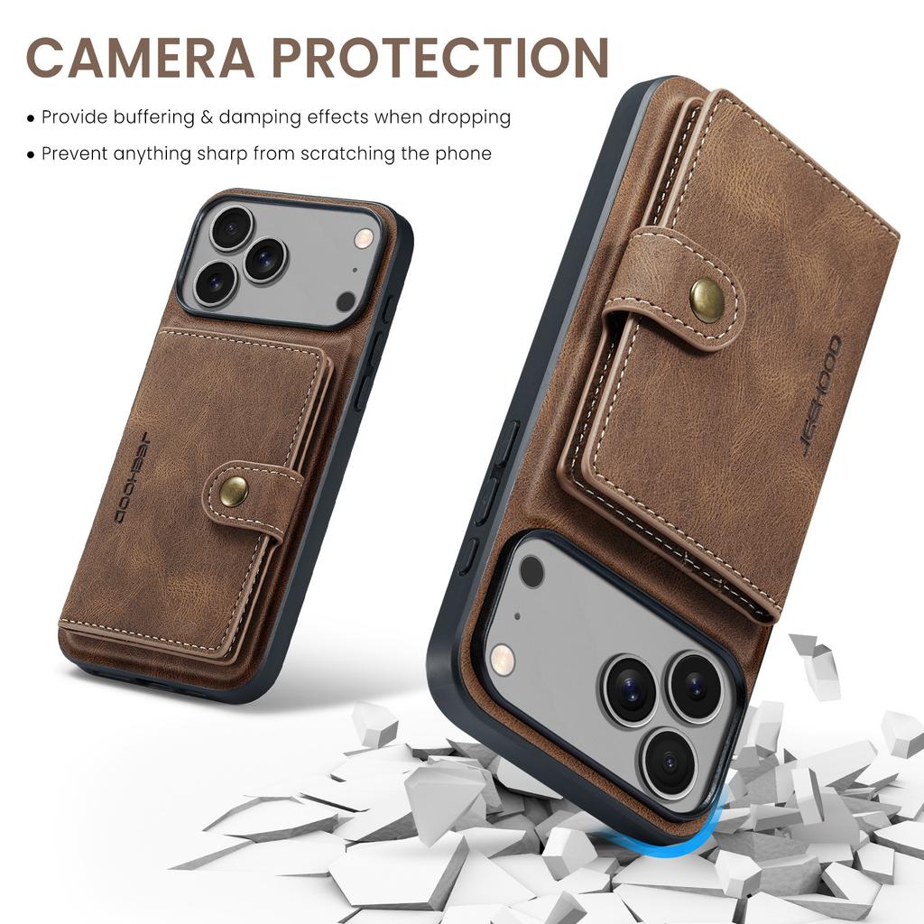 Retro Magnetic Leather Case for iPhone 17 Pro Max Air 16 Plus 16E 15 14 13 Mini 12 11Pro Detachable Card Slot Wallet Stand Cover