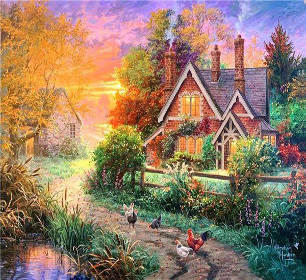 RUOPOTY Oil Painting By Numbers Lake Landscape Handpainted Unique Gift Pictures By Numbers Pavilion Spring For Adults Home Decor