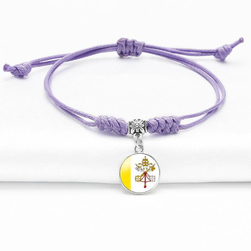 Purple Stylish Unisex Charm Bracelet With European Country Flags Length Adjustable