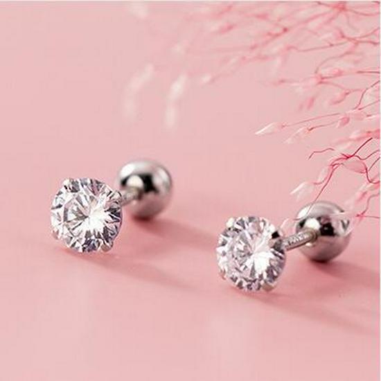 Korean Style Women's Single Diamond Threaded Bead Stud Earrings