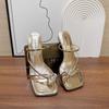 2025 new silver high-heeled slippers female summer wear fairy style with skirt rhinestone sexy thin strap toe sandals