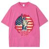 USA American Statue Of Liberty Women's T-Shirt Loose Wash Oversized Short Sleeve Fashion Simple Top