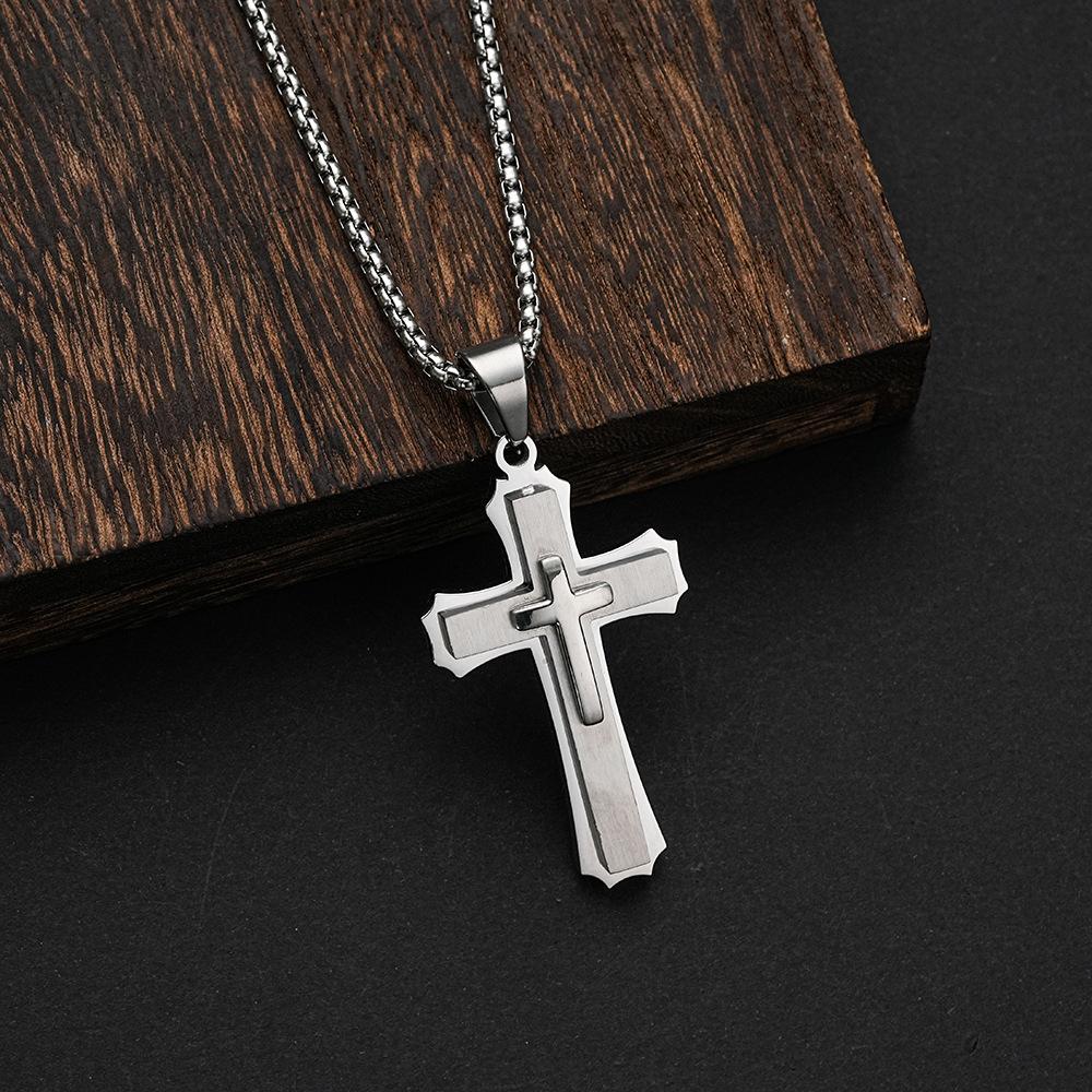 2026 Vintage Men's Cross Necklace Trendy Three-Dimensional Pendant Jewelry