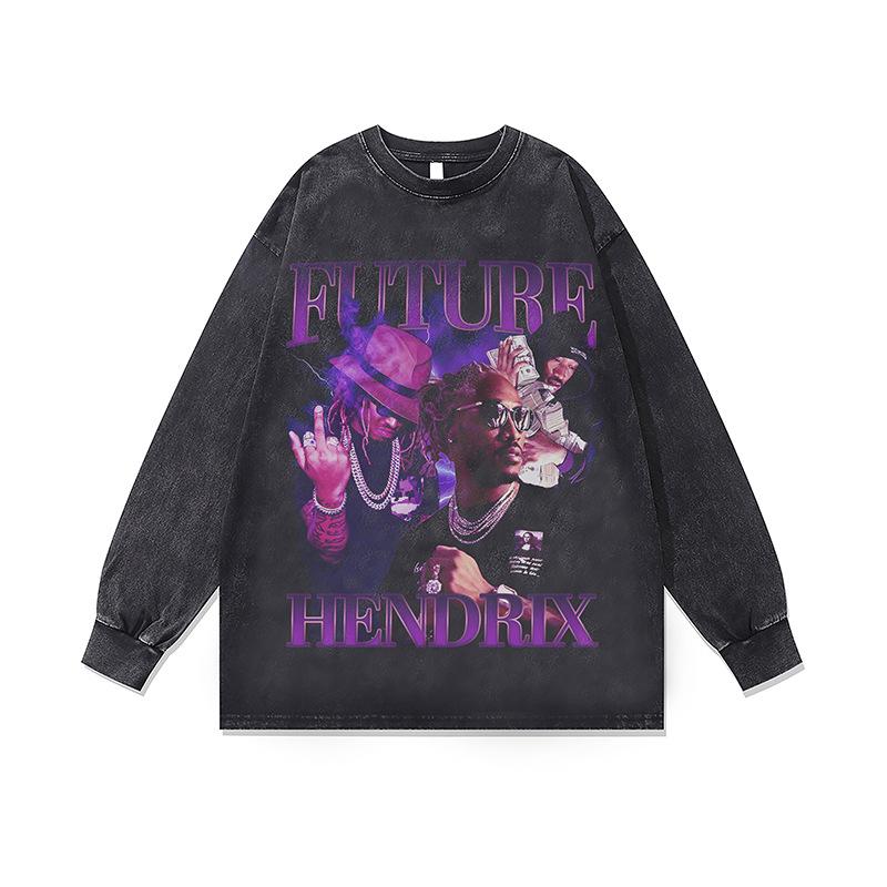 Washed Retro Washed Crew Neck Sweatshirt Autumn And Winter New American Hip-Hop Bottom Long-Sleeved T-Shirt For Men And Women