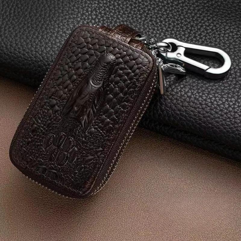 Étui à clés en cuir simple/double couche pour clé de voiture Portefeuille Porte-clés Pochette Organisateur Organisateur de clés Étui à fermeture éclair Sac black