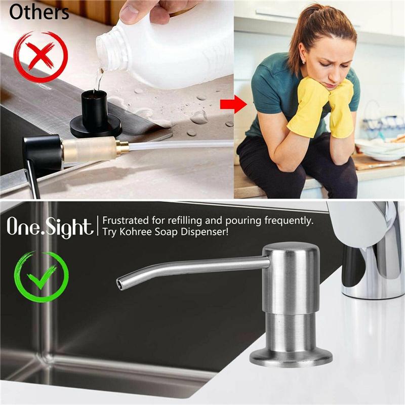 300ML Spülbecken Seifenspender Küche Edelstahl Hände Flüssigkeit Pumpe Flasche Schlauch für Küchenspüle und Schlauchset Anschluss an Seife