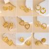 European Retro Geometric Leaf & Heart Stainless Steel Stud Earrings