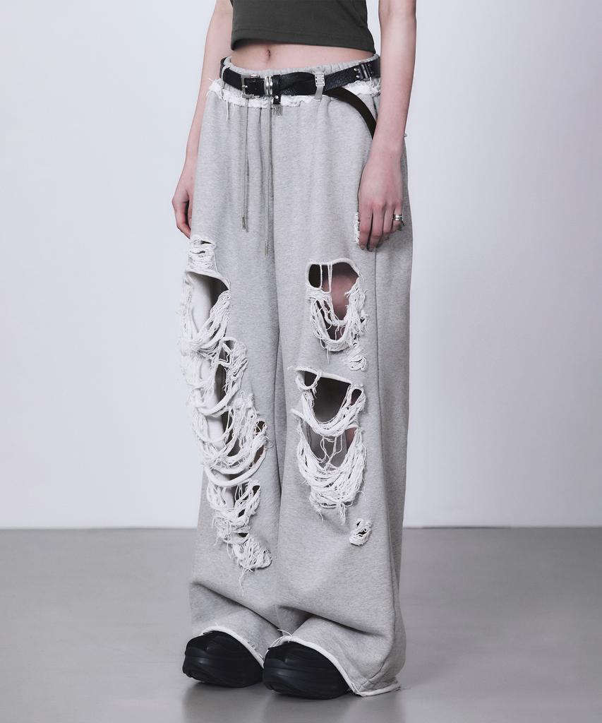Teulimingbeodeu Scratch Damage Wide Sweat Pants [Melange Gray]