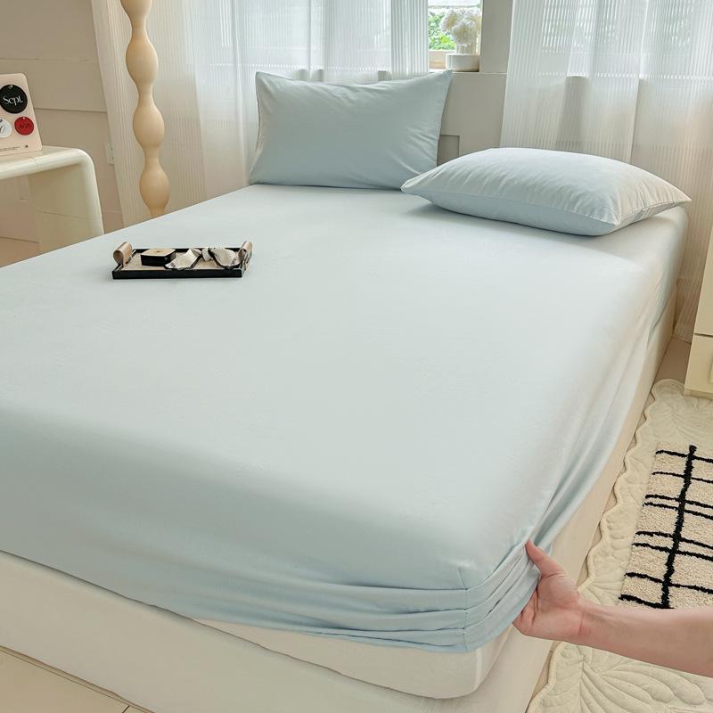 Autumn/Winter Thick Solid Color Cotton Flannel Fitted Sheet & Dust Cover