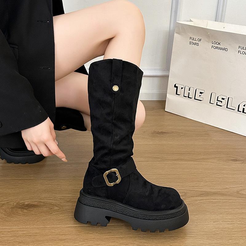 Thick-soled boots women's autumn new small men but knee versatile height-increasing and thin knight boots