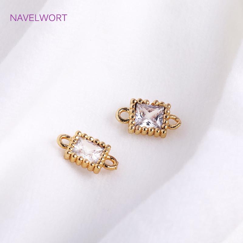 14K Gold Plated Mini Round/Square Connector For Bracelet Necklace Making Fittings,Inlaid Zircon Jewelry Connector Wholesale