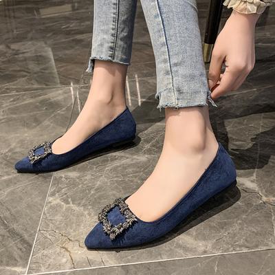 Nuove Scarpe da Donna Casual Moda Francese Primavera e Autunno 2025 Punta in Pelle Scamosciata Acqua Diamante Bocca Bassa Piatte Piatte