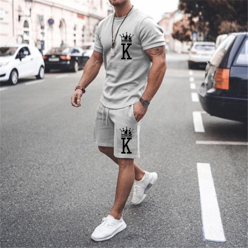 Seturi de tricouri de vară pentru bărbați Litera K 3D Print Trening Tricouri Pantaloni scurți 2 bucăți Fashion Streetwear Costume supradimensionate pentru copii Îmbrăcăminte sport