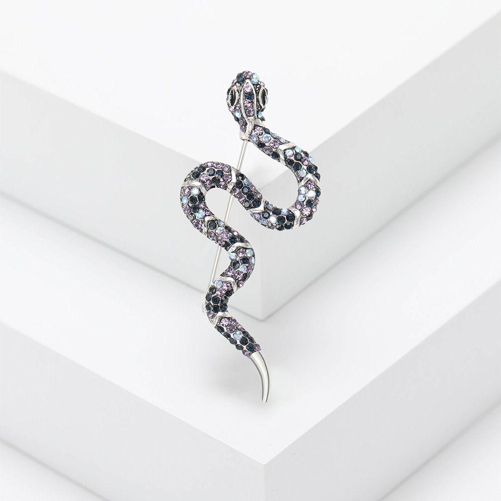 Sparkling Rhinestone Collar Pins Animal Snake Lapel Pin Creative Zodiac Snake Brooch  Office