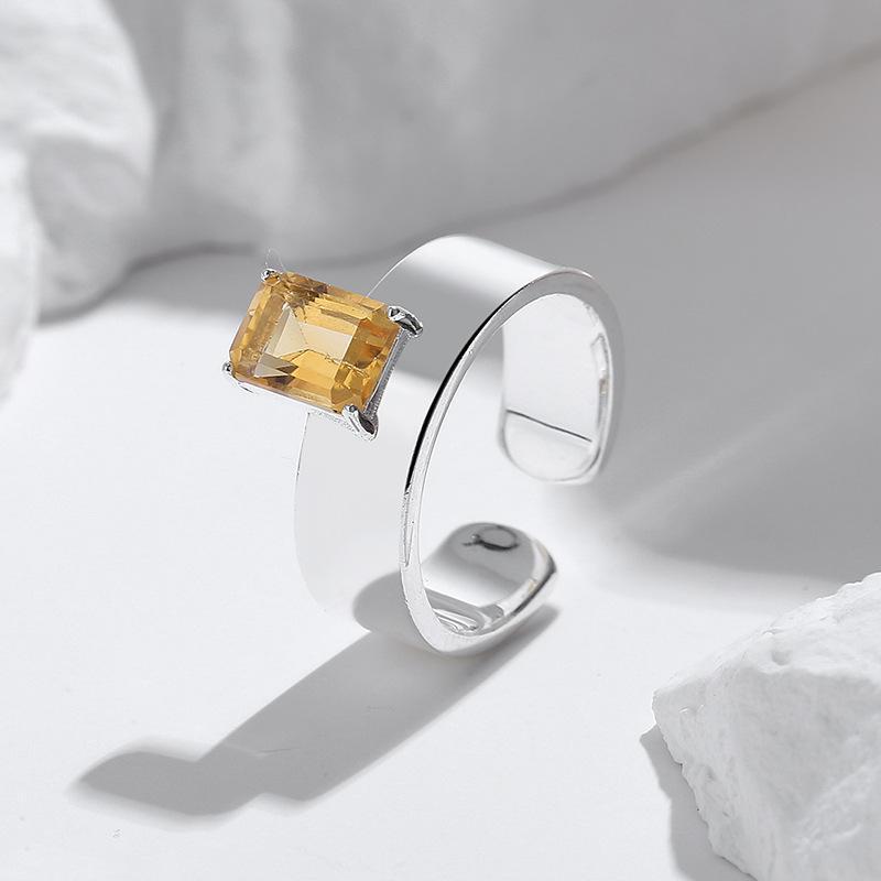 S925 Silver Natural Citrine Ring: Colorfast, Fashionable, High-End Jewelry with Exquisite Craftsmanship Adjustable цитриновый