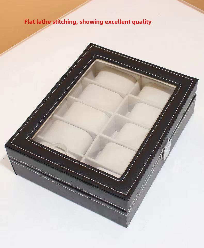 PU Leather Watch Storage Box with Transparent Window, Available in 6 or 12 Slots