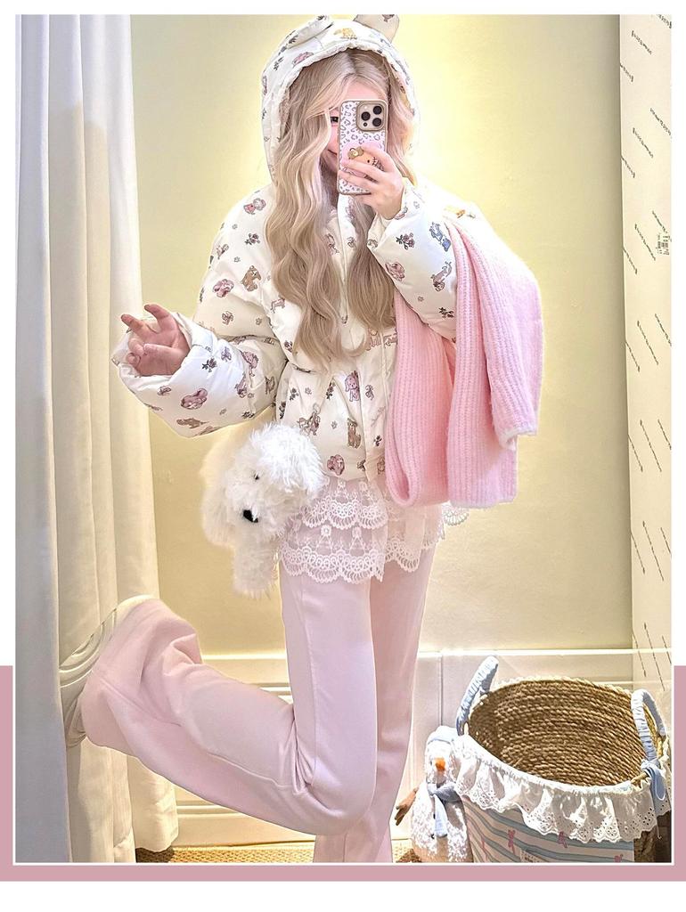 Winter 2025 Women's High-Waisted Pink Fleece-Lined Micro-Flare Sweatpants - Petite Size.