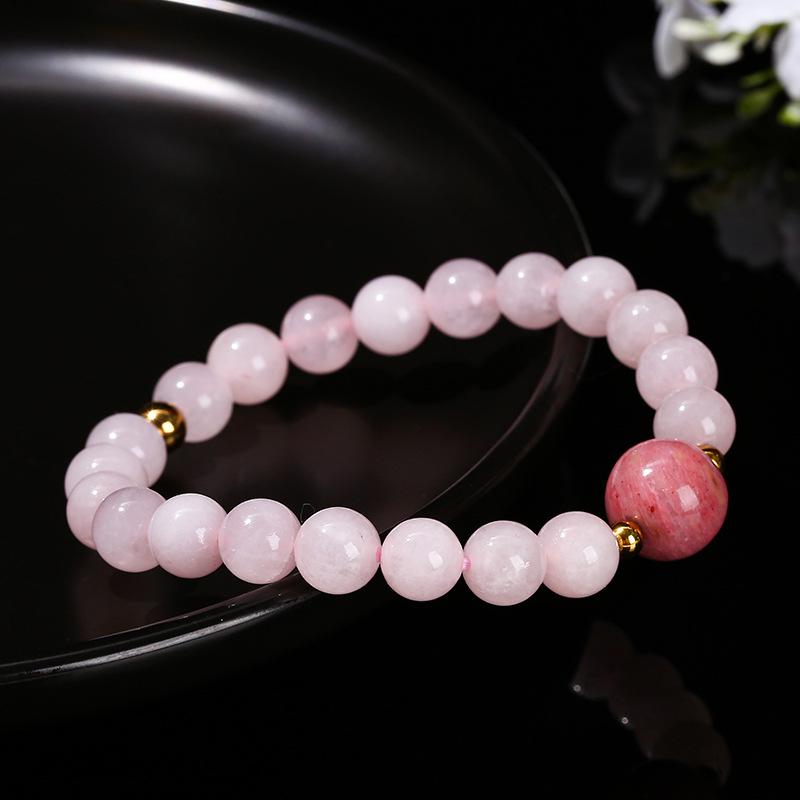 Women's Pink Crystal Bead Bracelet with Red Pattern - Lucky Stone Jewelry Gift