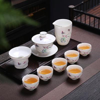 Ceramic White Suet Jade Porcelain Kung Fu Tea Set Household Gifts Business Company Event Gifts