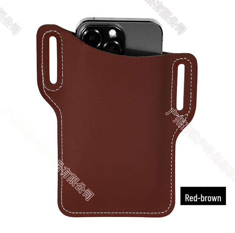 Men's Portable PU Leather Waist Belt Phone Bag for Outdoor Use