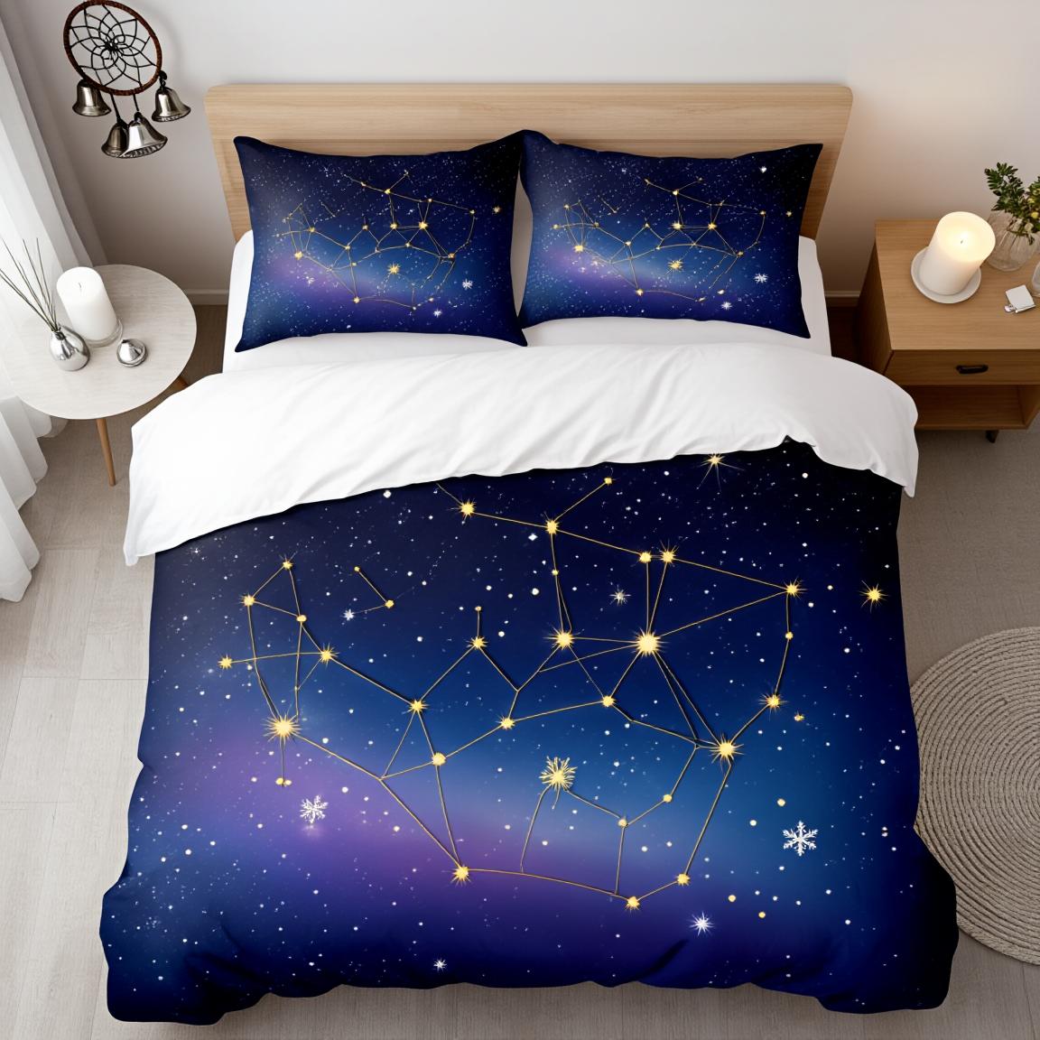 

3 шт. Мечтательный рождественский ночной комплект постельного белья из полиэстера с принтом сияющих звезд, размер queen-size, для взрослой спальни, подарок EU Twin(135x200cm)