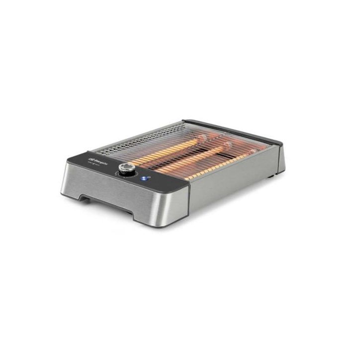 Grille-pain horizontal Orbegozo TO 2030 en acier inoxydable de 600 W avec 6 positions de grillage, permet de griller tout type de