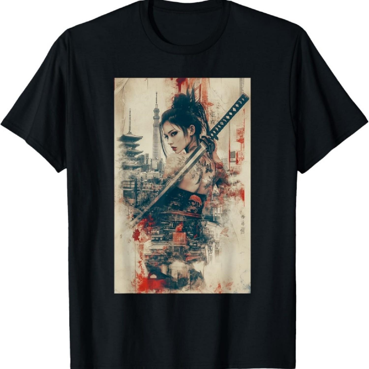 Sexy Anime Girl Japanese Samurai Warrior Princess Art T-Shirt XXXXXL разноцветный