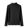 Ladies' Slim Fit Pullover Shirt With Lace Collar, Black Fungus Edge, German Velvet Long Sleeved Base, Top