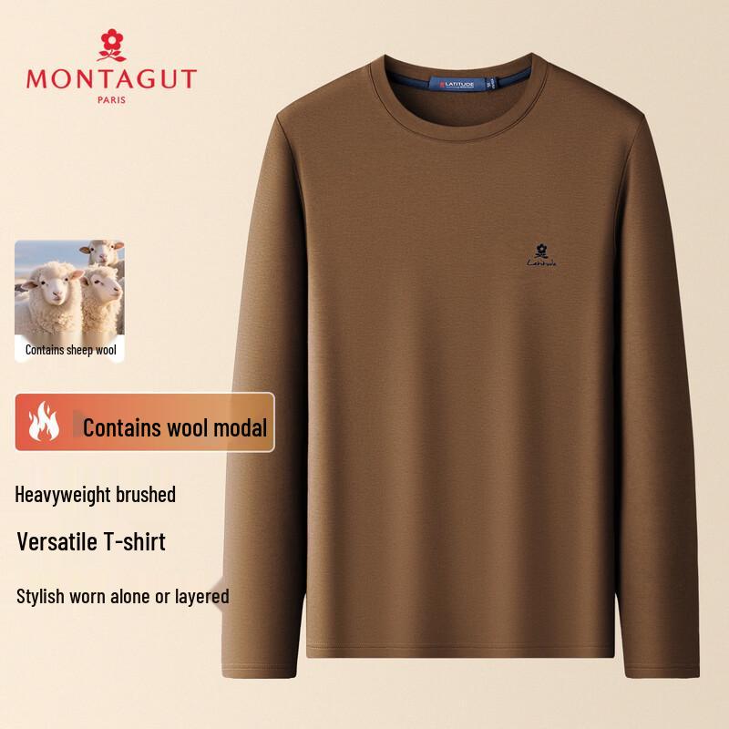 Montagut Men's Wool-Blend Modal Crew Neck Long Sleeve T-Shirt