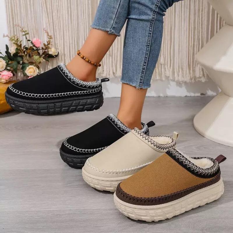 Women Plus Size Ankle High Platform Snow Boots Winter Lug Sole Slouchy Style Fleece Lined