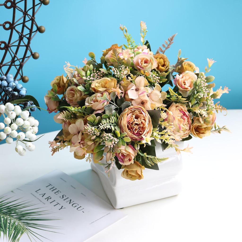 Peonies Rose Artificial Flowers Autumn Fake Peony Silk Hydrangea Flowers Bouquet Wedding Arrangements Floral for Home Decoration