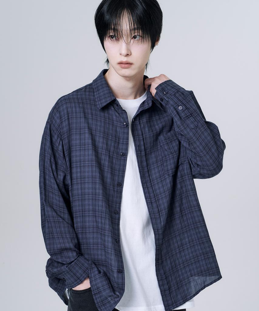 Mubeun Vintage Grunge Check Shirt Navy