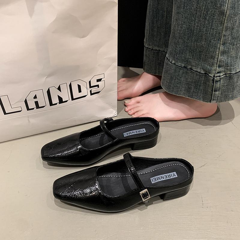 Baotou Halbschuhe Damen Sommer Außenbekleidung Frühling und Herbst neu Koreanische Version Französisches Abendbrise Temperament Silber Einzelne Schuhe dick h