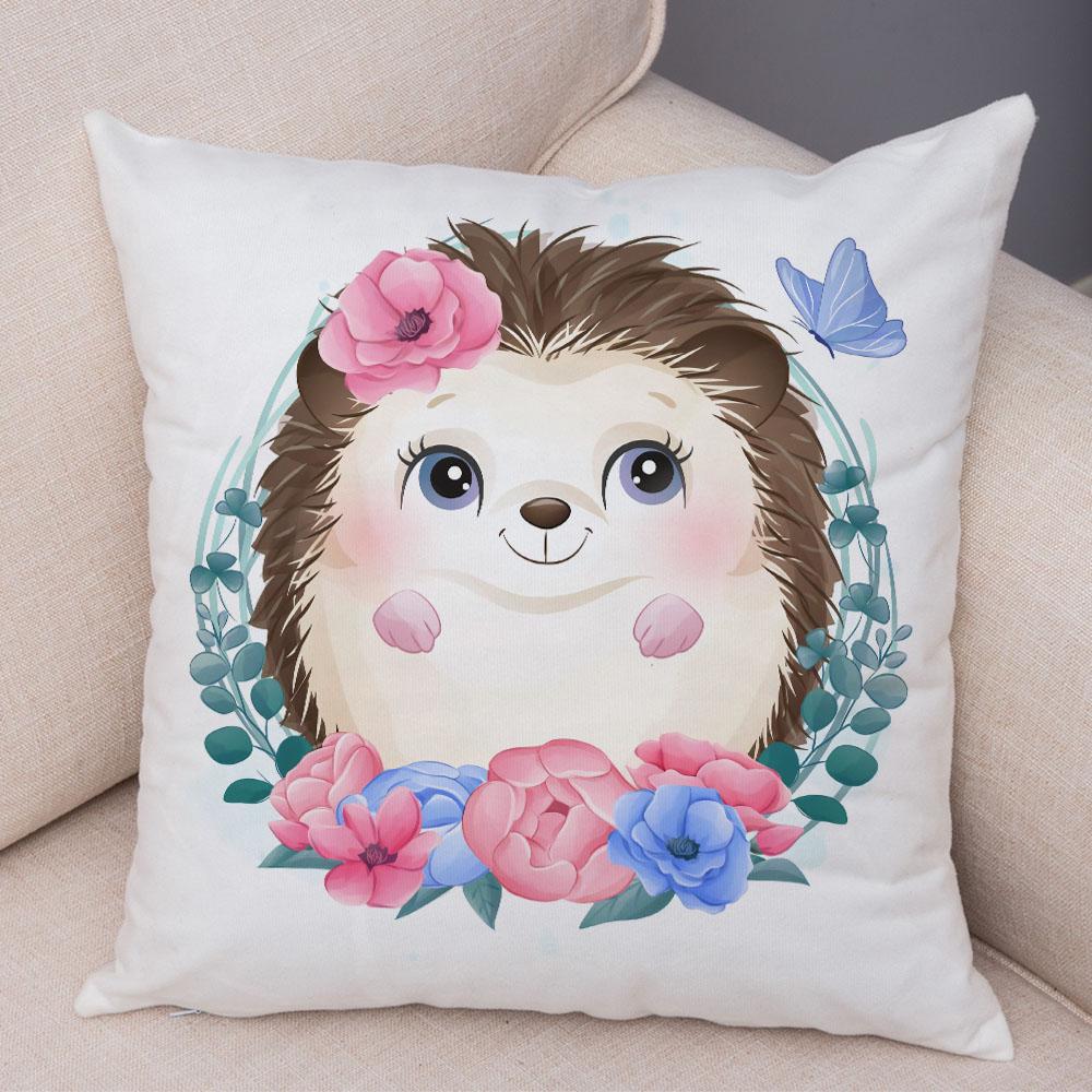 Cartoon Bird and Leaves Pillow Case Decor Cute Animal Lion Cushion Cover for Children Room Sofa Home Plush Pillowcase 45x45cm