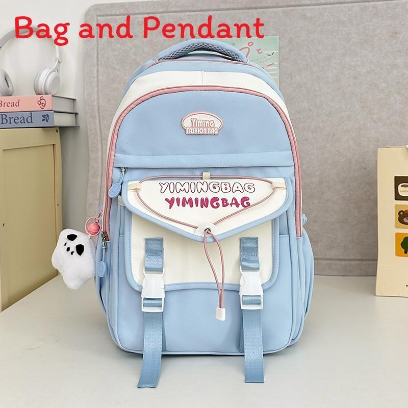Cute Color Blocked Letter Printed Student Leisure Backpack With Pendant Plush